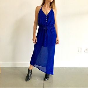 Sheer bright blue asymmetrical, lightweight dress